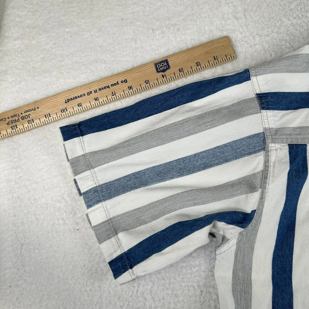 Vintage Coliseum Shirt Mens Large Blue Gray White Striped Button Up Casual 90s